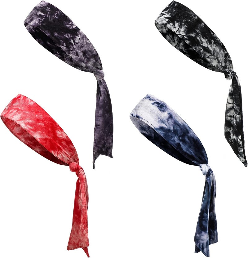 Jutom 4 Pieces Tie Headbands for Men Women Sports Bandana Hair Band Camo Headbands Elastic Sweat Wicking Karate Adjustable Non Slip Hairband for Yoga Workout Running - Image 1